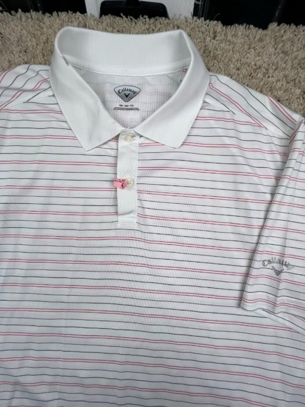 Callaway Golf Polo Shirt Men Short Sleeve Active Polyester White Red Stripe 2XL